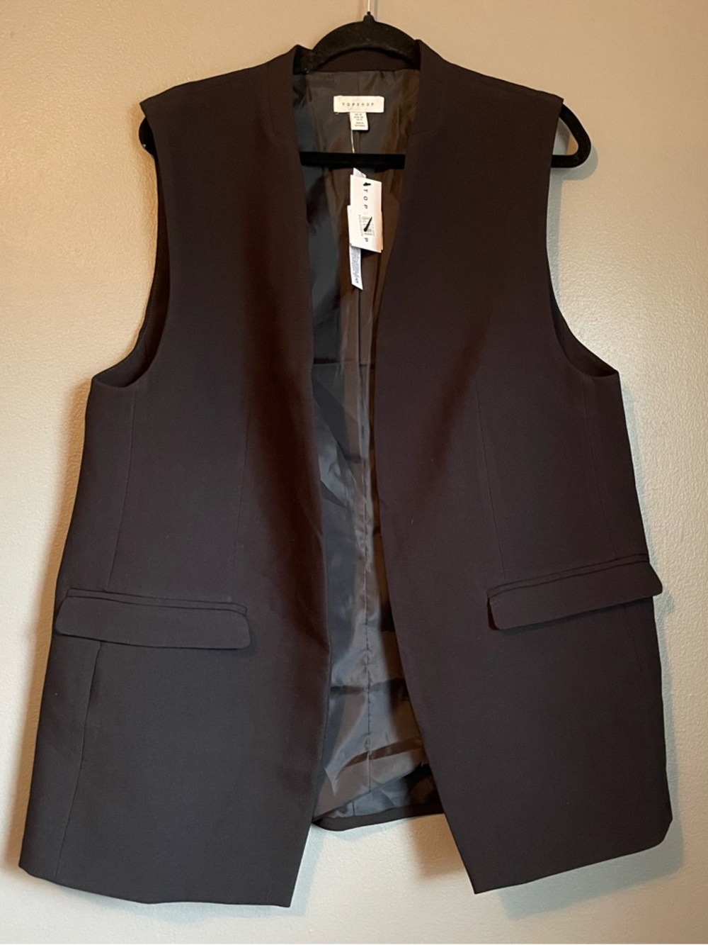 NWT Topshop Sz 8 Women’s Black Tunic Sleeveless Vest Work Jacket Top Ret $98!